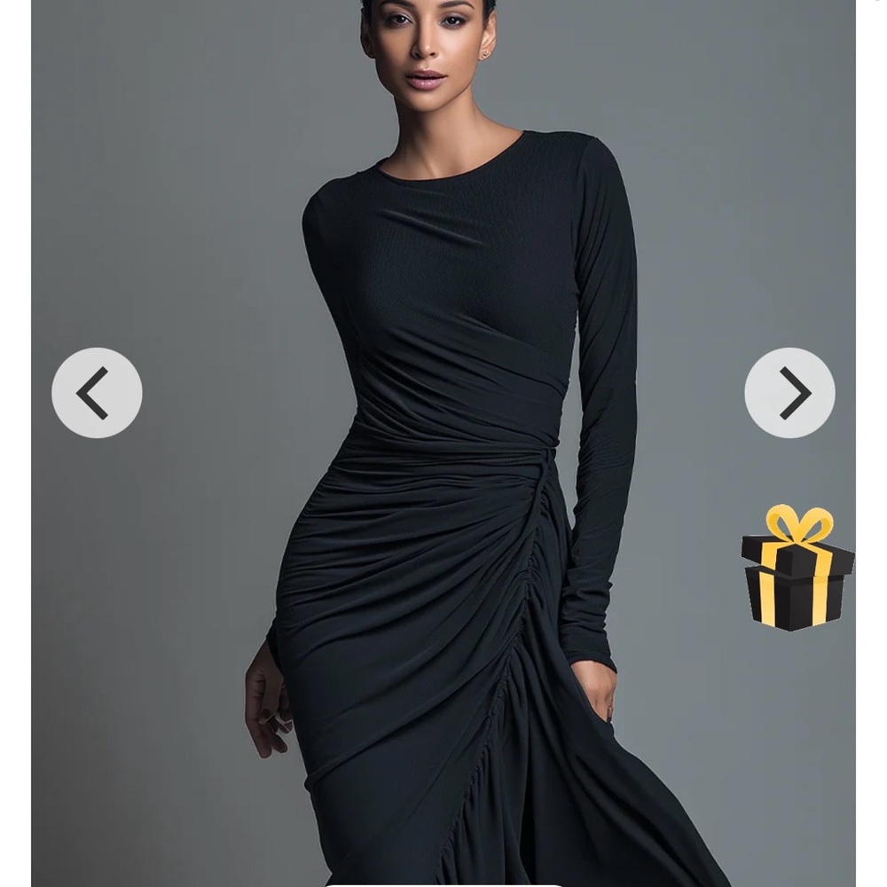 Long Sleeve Formal Floor Length Black Dress